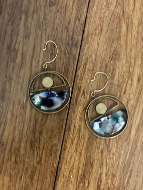 Noonday Collection Brass Circle Earrings with Blue-Green Abalone